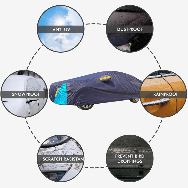 DINGHAO Car Cover Waterproof All Weather, 6 Layers Outdoor Full Exterior Cover Rain Sun UV Snowproof Protection with Zipper Cotton, Mirror Pocket for Chrysler Voyager - Image 5